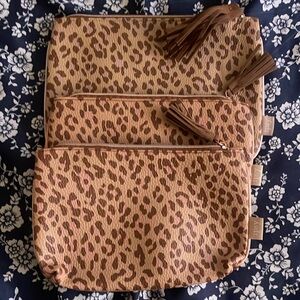 Set of 3 leopard print Ipsy makeup bags.